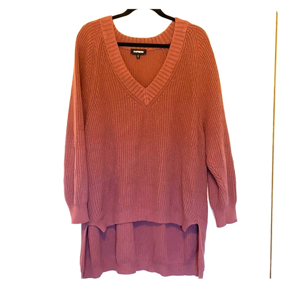 Express Dark Pink High Low Cozy Sweater